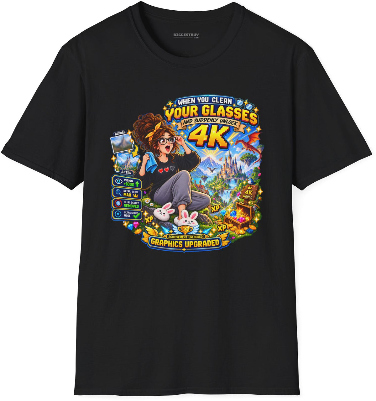 Glasses Galaxy - Softstyle T-Shirt in Black, front view