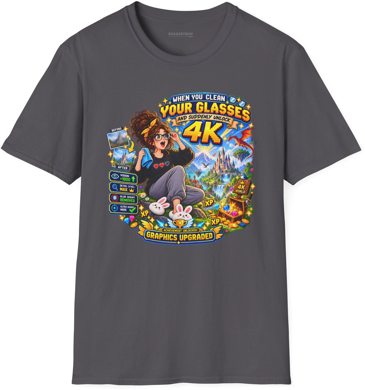 Glasses Galaxy - Softstyle T-Shirt in Charcoal, front view