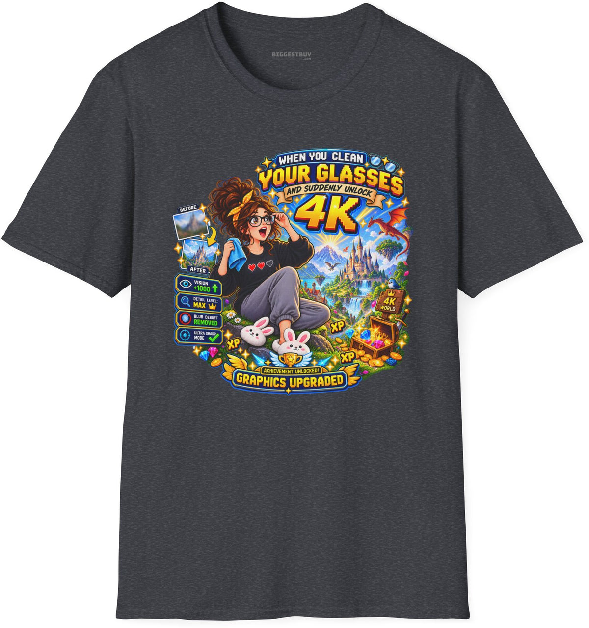 Glasses Galaxy - Softstyle T-Shirt in Dark Heather Grey, front view