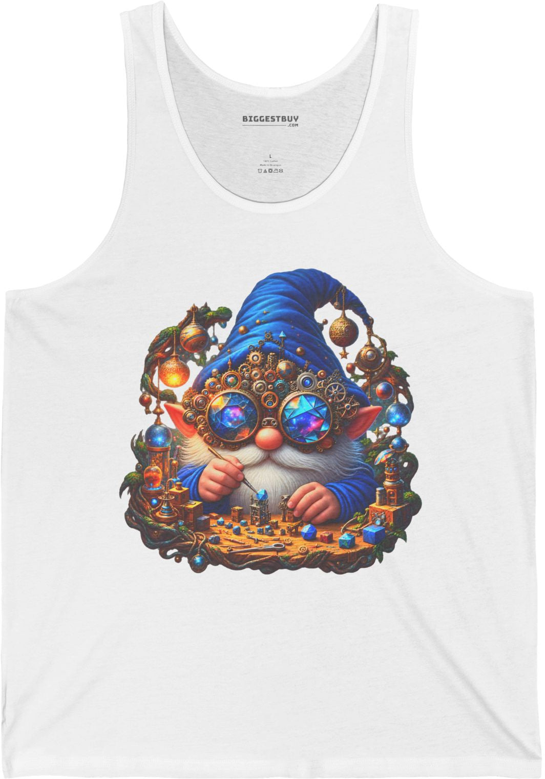 Gnome Of - Jersey Tank Top in White, front view
