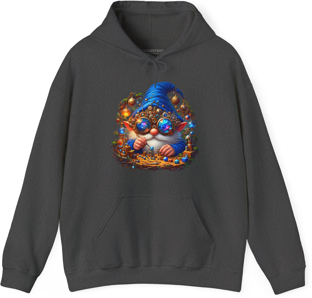 Gnome Of - Pullover Hoodie in Dark Heather, front view