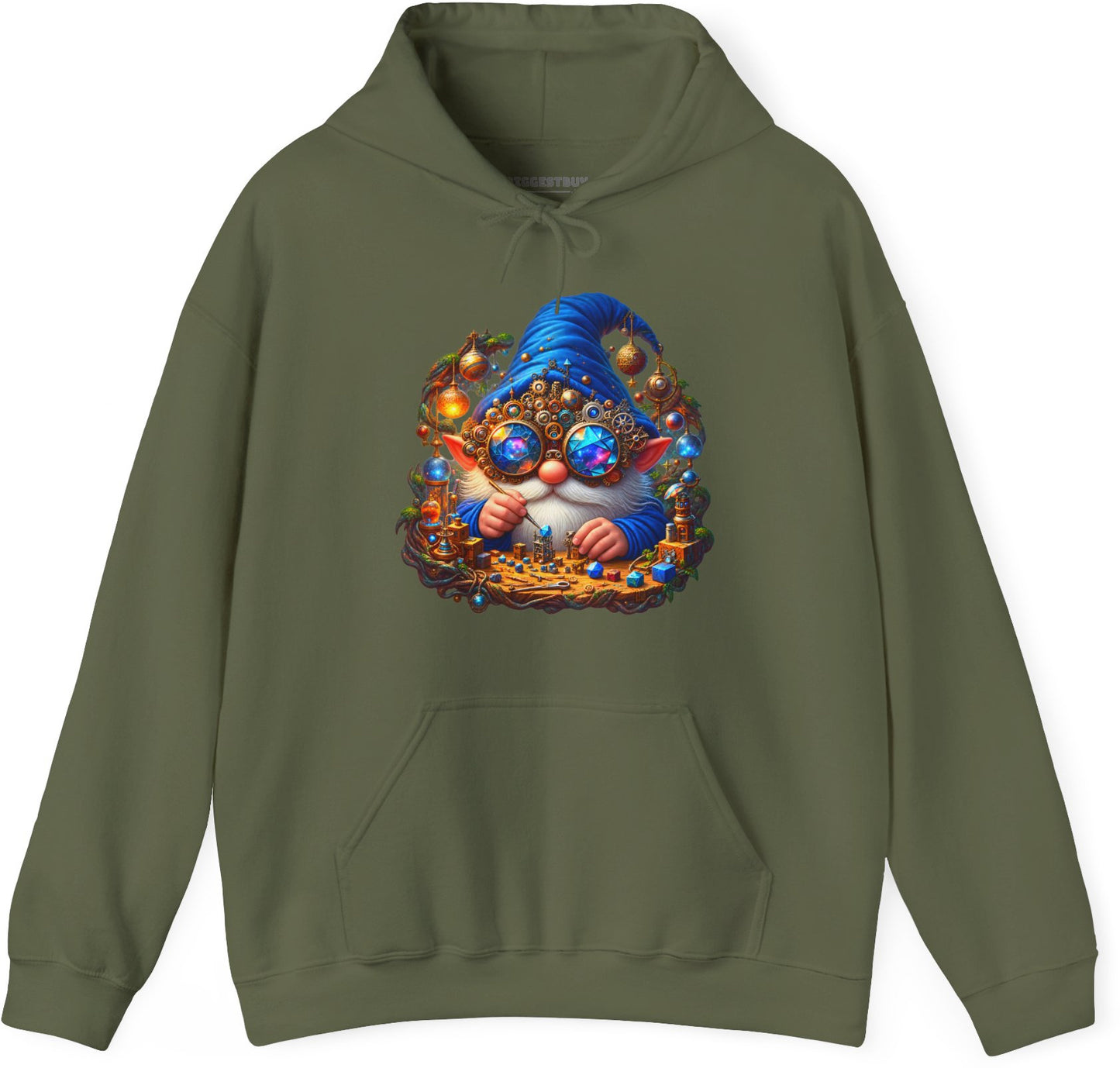 Gnome Of - Pullover Hoodie in Military Green, front view