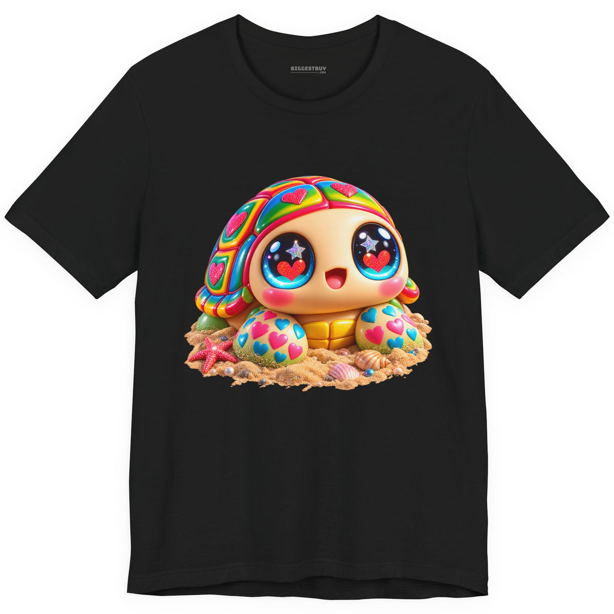 Heart-Tastic Shellie - Classic Jersey Tee in Black, front view