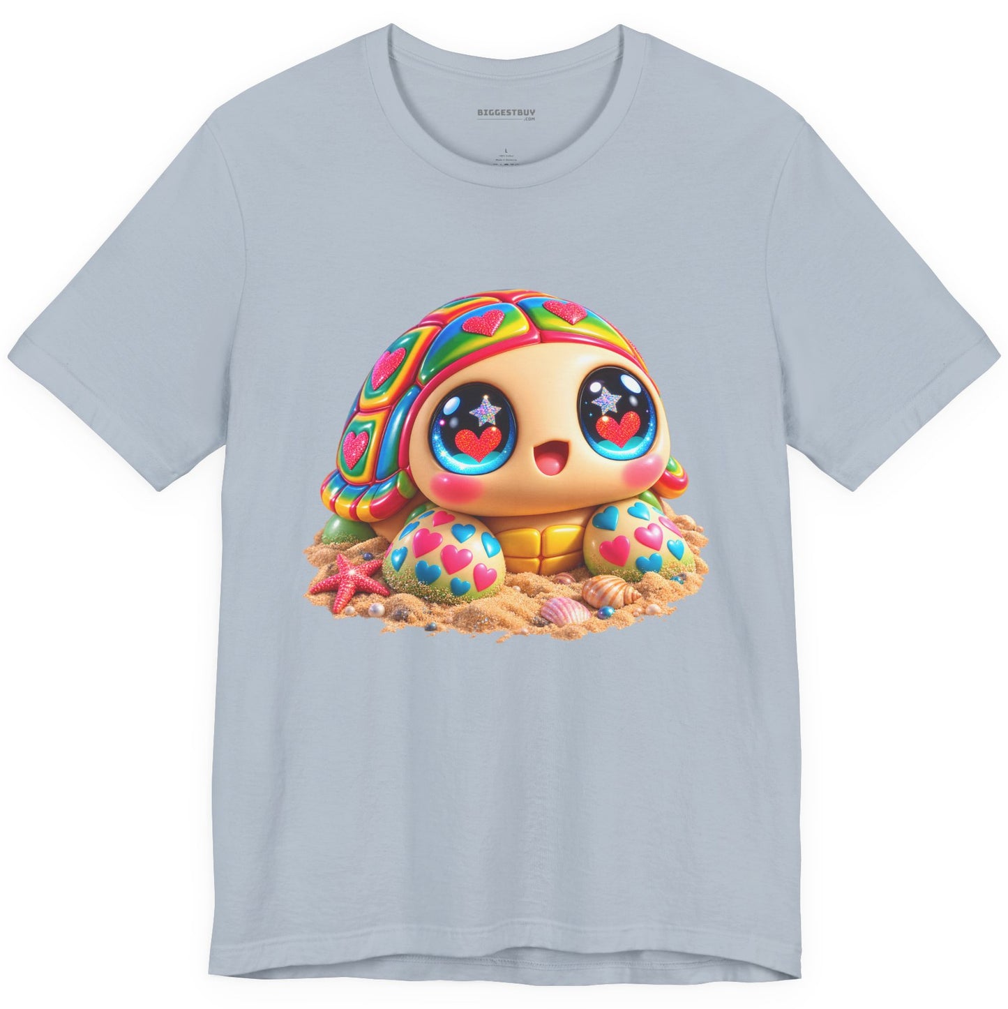 Heart-Tastic Shellie - Classic Jersey Tee in Light Blue, front view