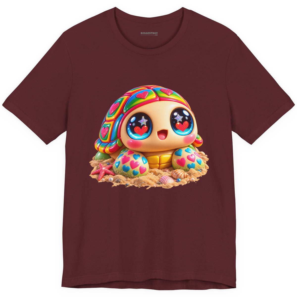 Heart-Tastic Shellie - Classic Jersey Tee in Maroon, front view