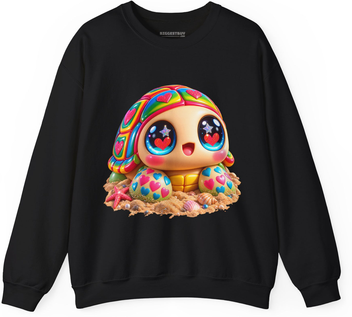 Heart-Tastic Shellie - Crewneck Sweatshirt in Black, front view
