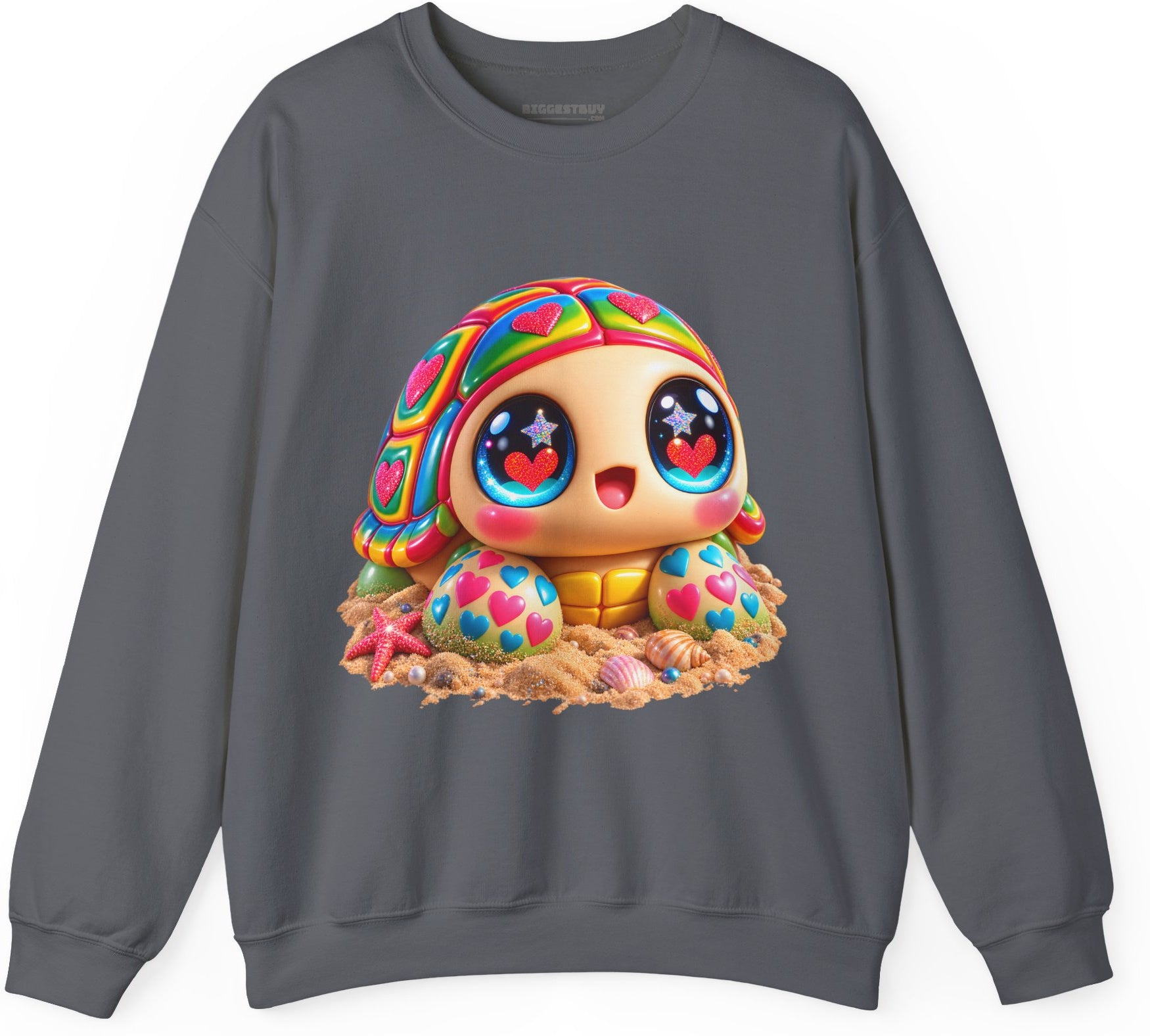 Heart-Tastic Shellie - Crewneck Sweatshirt in Charcoal, front view