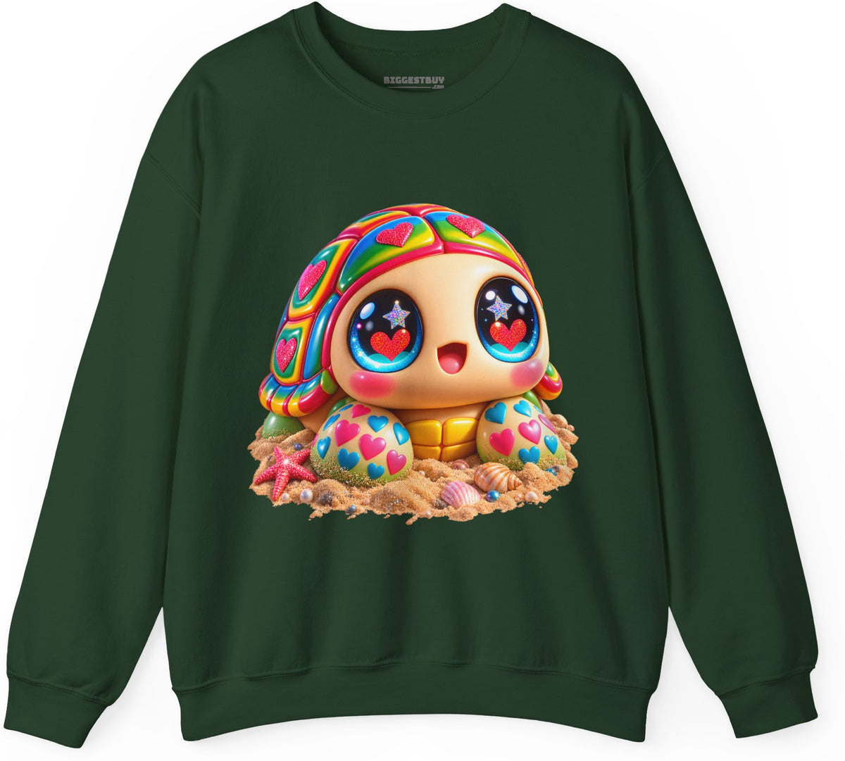 Heart-Tastic Shellie - Crewneck Sweatshirt in Forest Green, front view