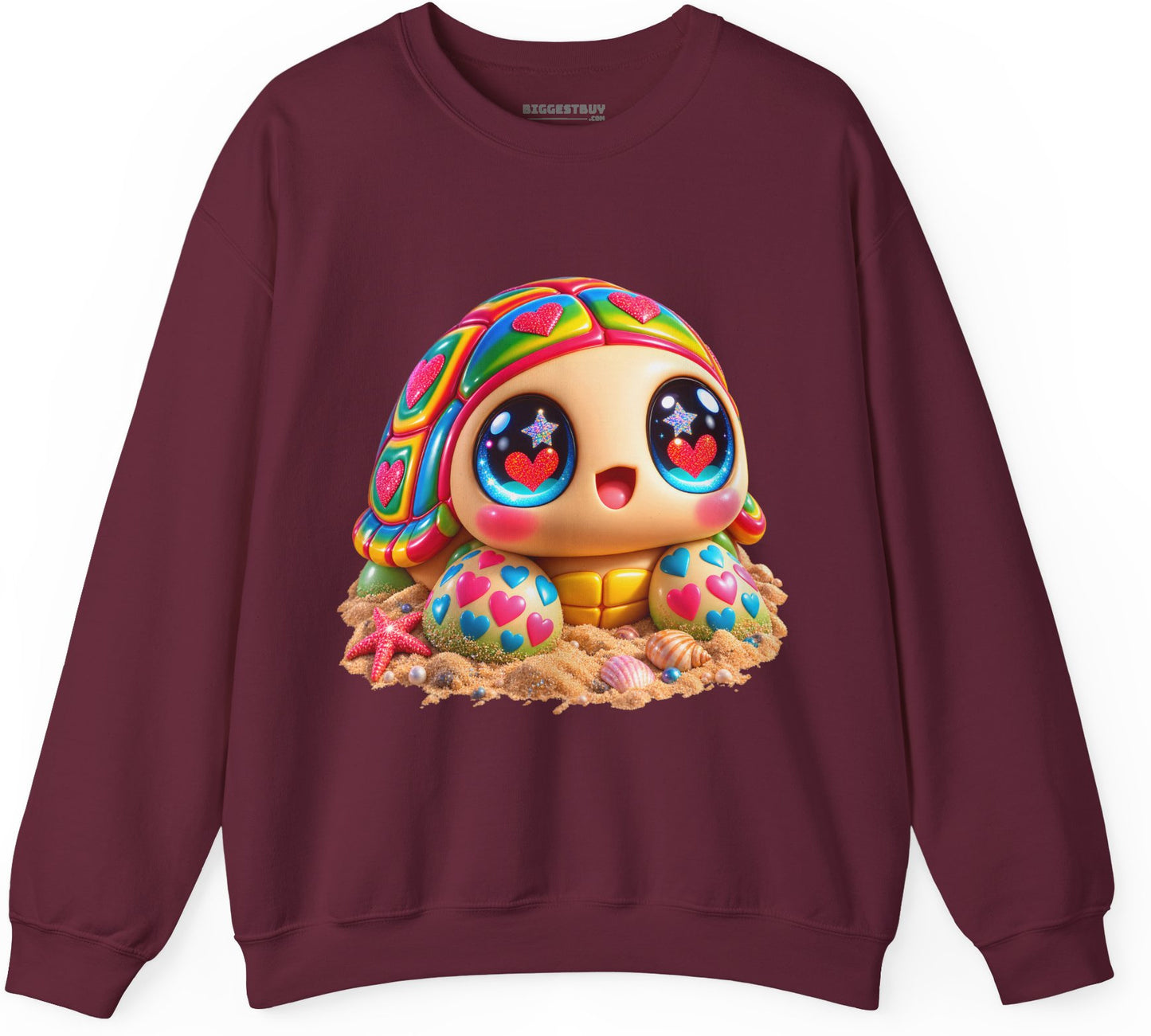 Heart-Tastic Shellie - Crewneck Sweatshirt in Maroon, front view