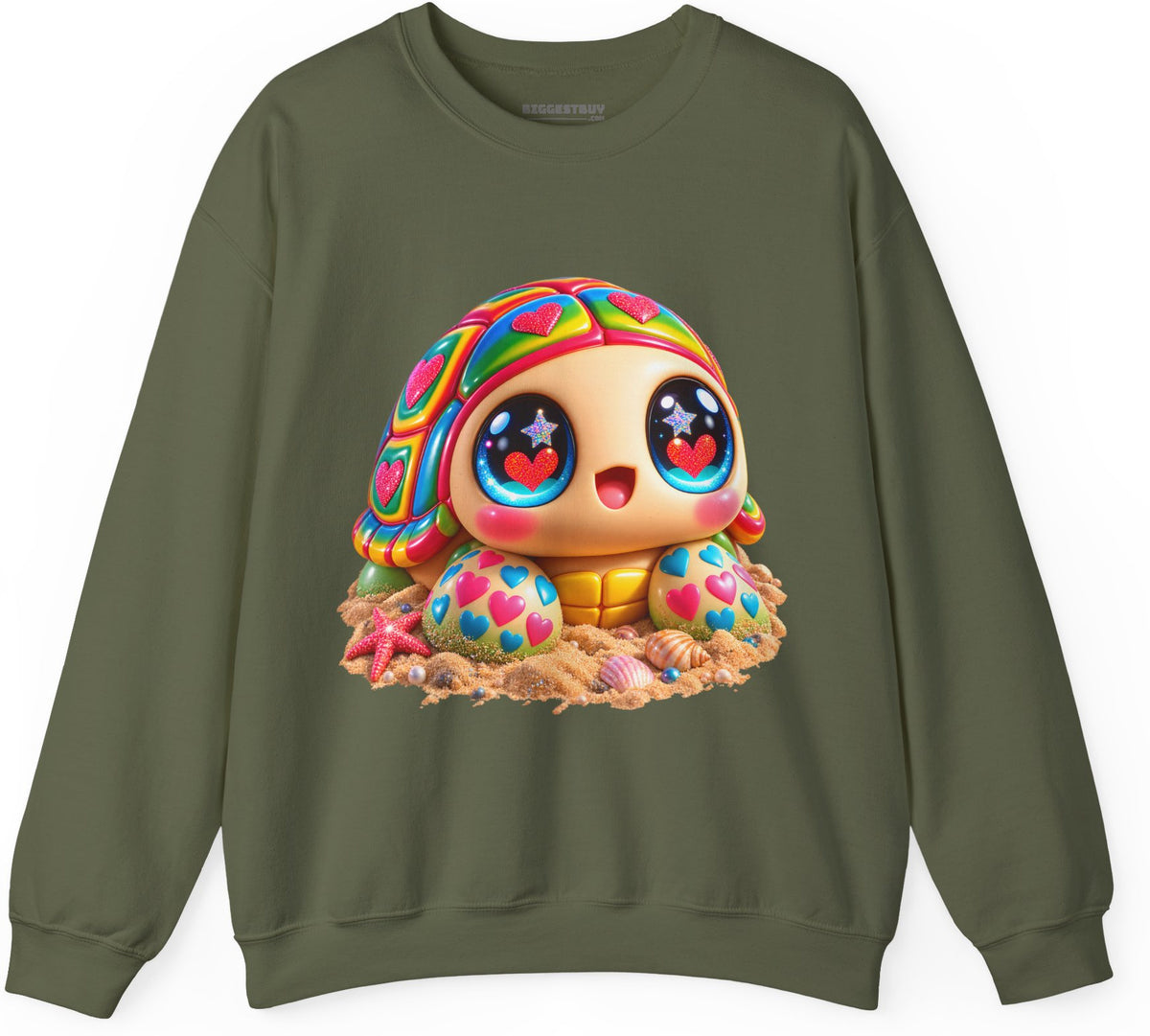 Heart-Tastic Shellie - Crewneck Sweatshirt in Military Green, front view