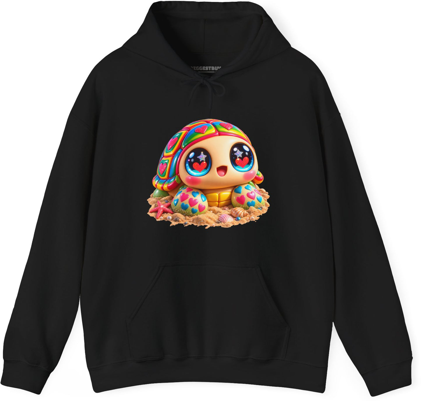 Heart-Tastic Shellie - Pullover Hoodie in Black, front view