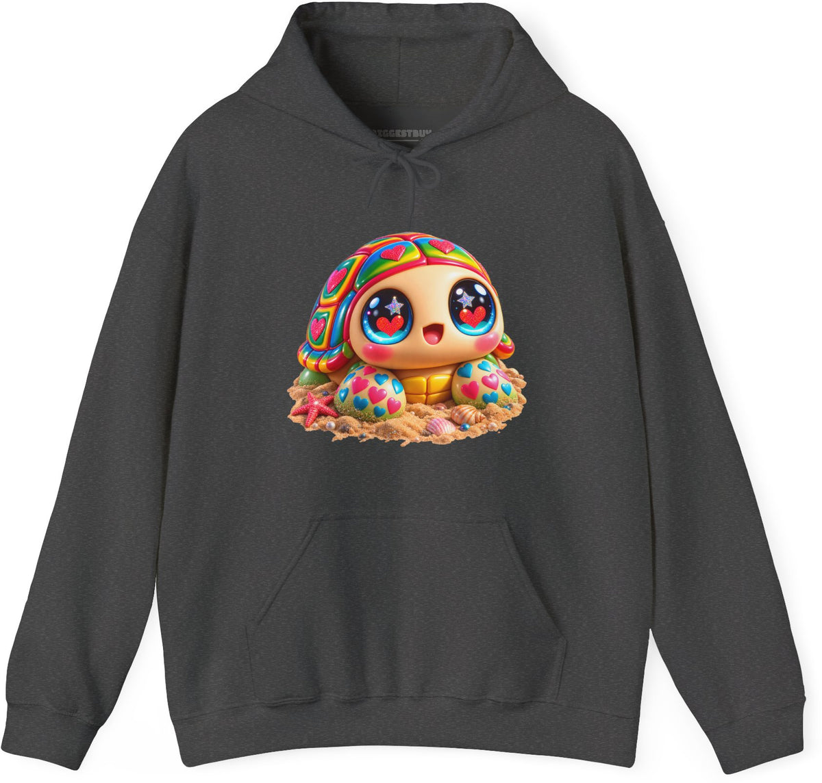 Heart-Tastic Shellie - Pullover Hoodie in Dark Heather, front view