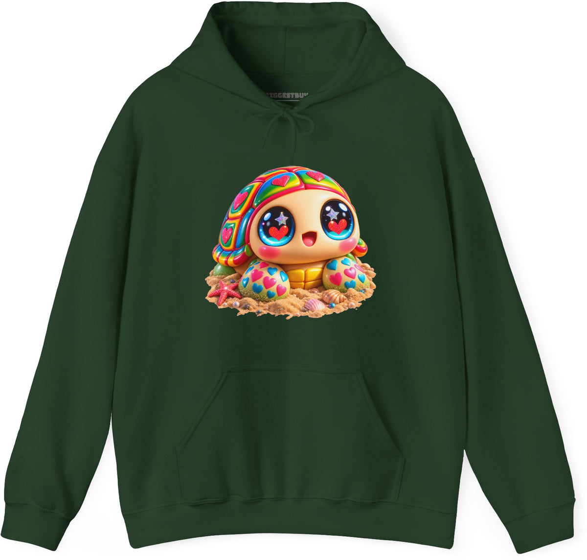 Heart-Tastic Shellie - Pullover Hoodie in Forest Green, front view