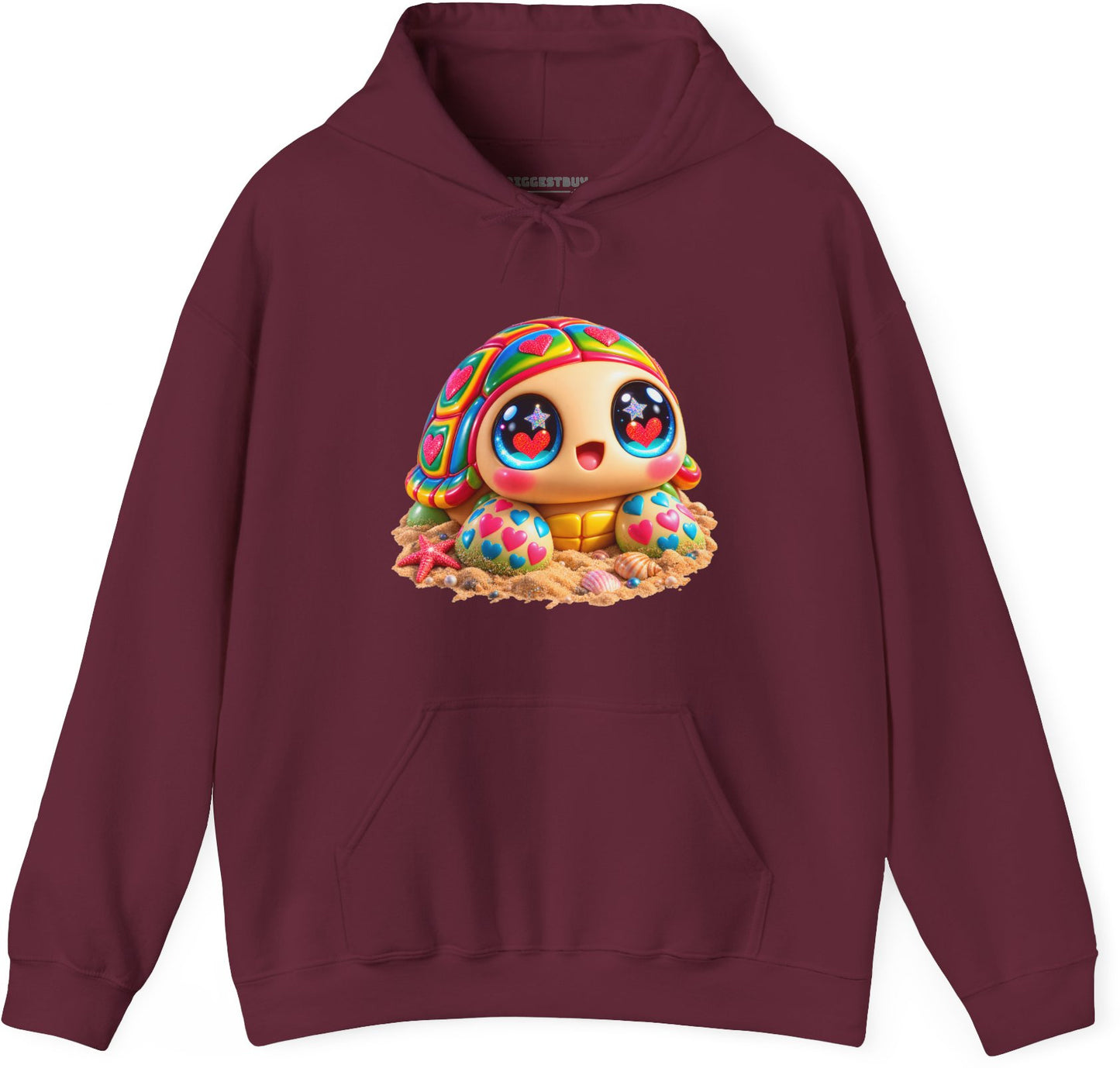 Heart-Tastic Shellie - Pullover Hoodie in Maroon, front view