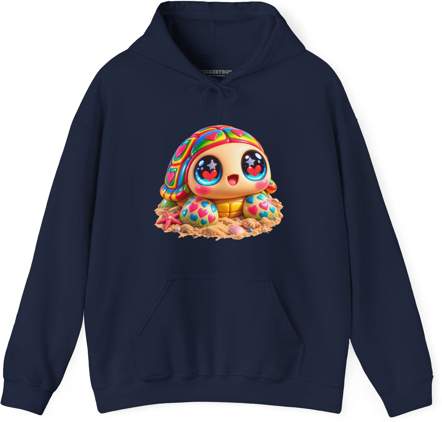 Heart-Tastic Shellie - Pullover Hoodie in Navy, front view