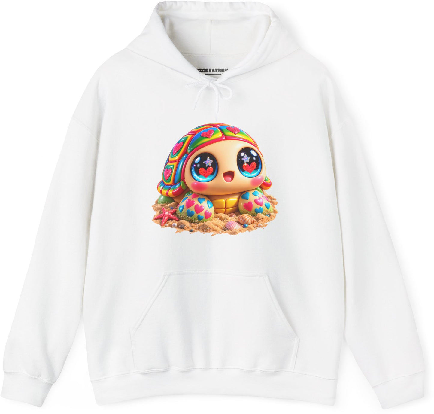 Heart-Tastic Shellie - Pullover Hoodie in White, front view