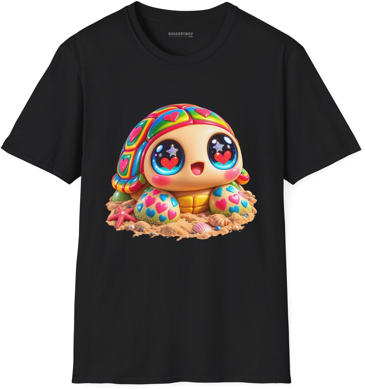 Heart-Tastic Shellie - Softstyle T-Shirt in Black, front view
