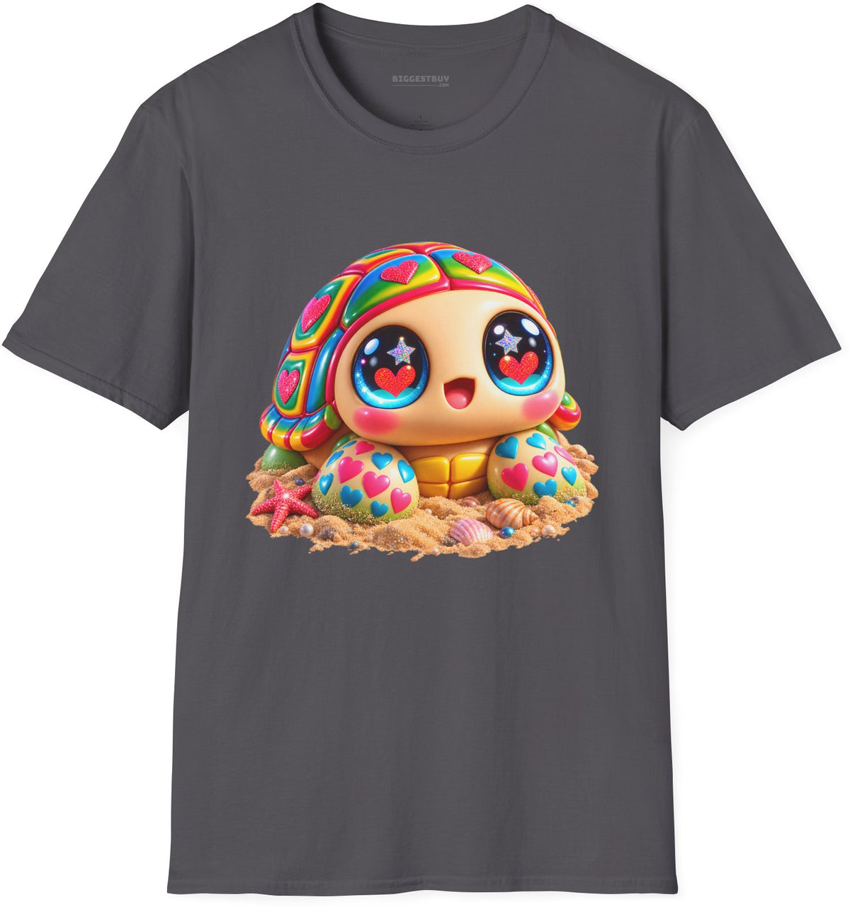 Heart-Tastic Shellie - Softstyle T-Shirt in Charcoal, front view
