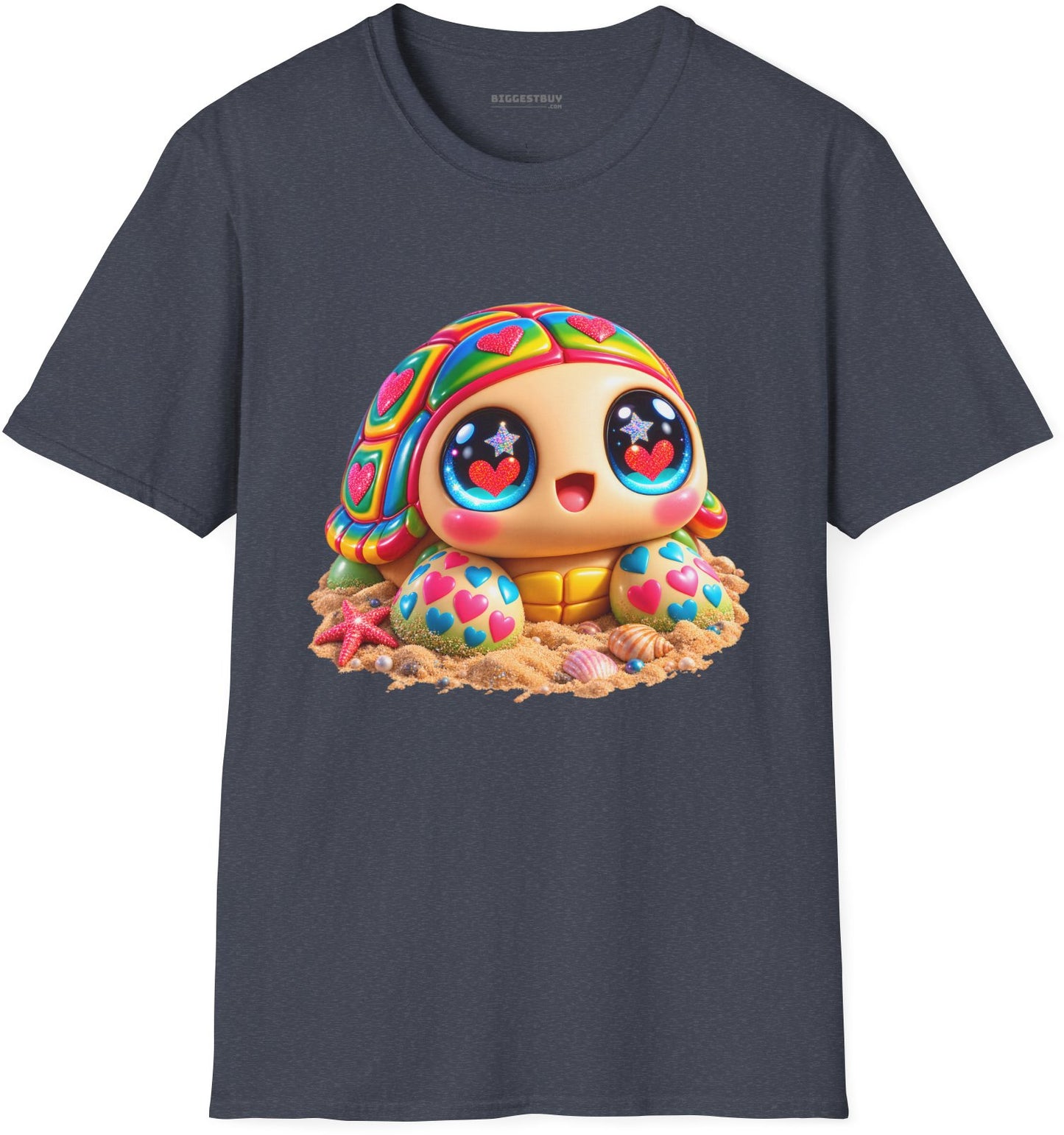 Heart-Tastic Shellie - Softstyle T-Shirt in Heather Navy, front view