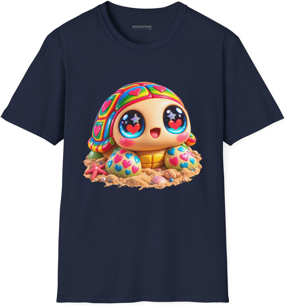 Heart-Tastic Shellie - Softstyle T-Shirt in Navy, front view