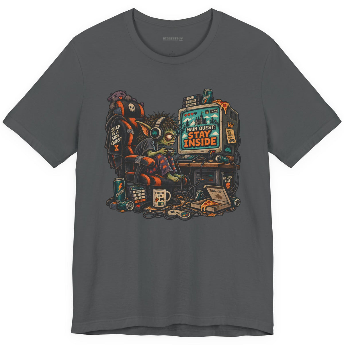 Indoor Quest - Classic Jersey Tee in Asphalt, front view