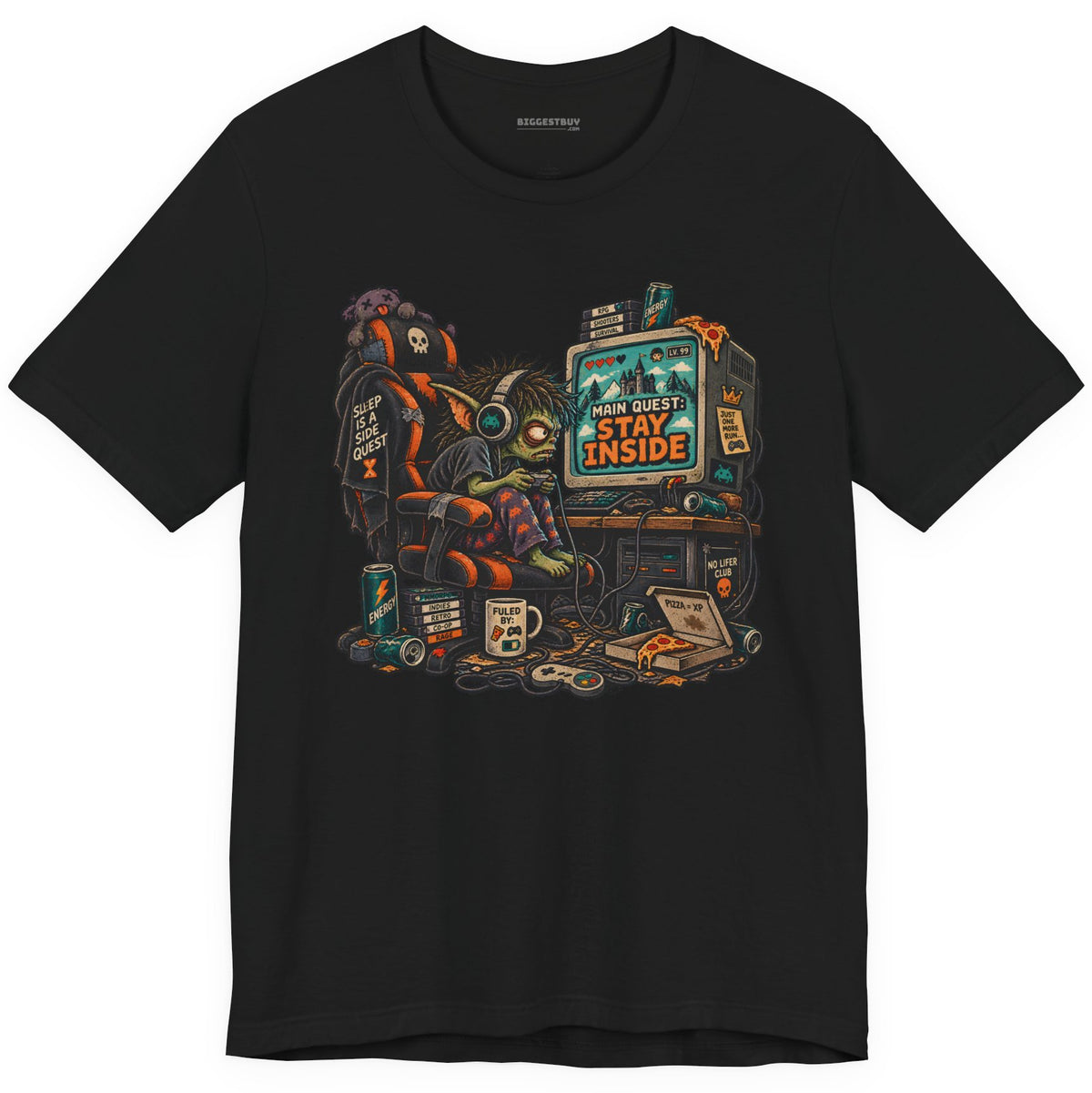 Indoor Quest - Classic Jersey Tee in Black, front view