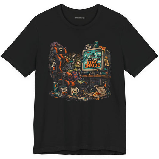Indoor Quest - Classic Jersey Tee in Black, front view