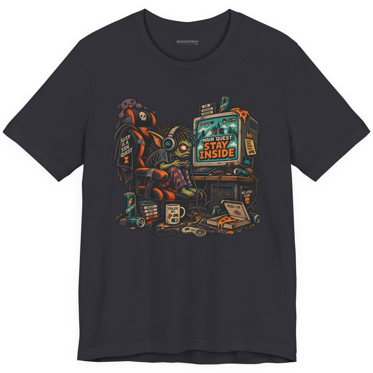 Indoor Quest - Classic Jersey Tee in Dark Grey, front view