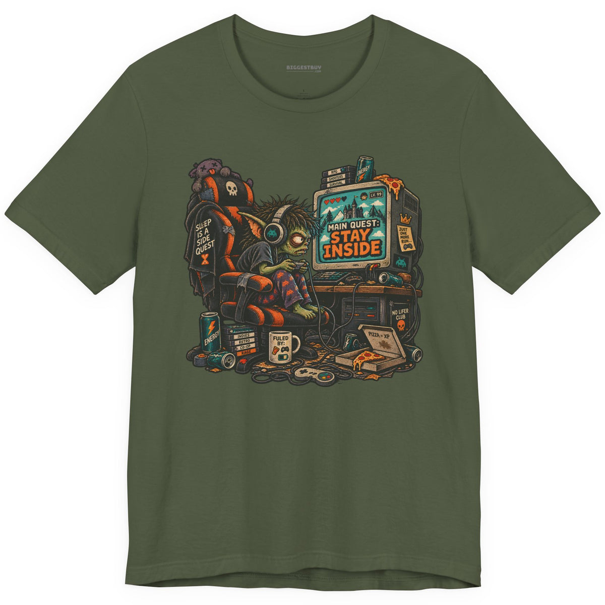 Indoor Quest - Classic Jersey Tee in Military Green, front view