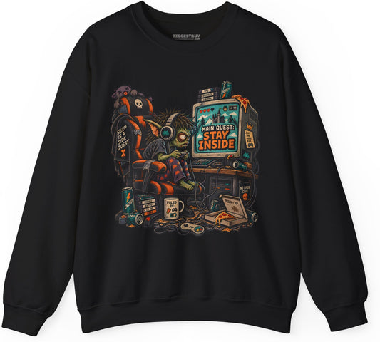 Indoor Quest - Crewneck Sweatshirt in Black, front view