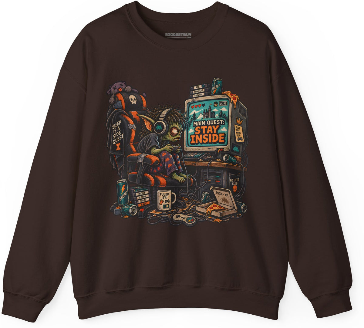 Indoor Quest - Crewneck Sweatshirt in Dark Chocolate, front view
