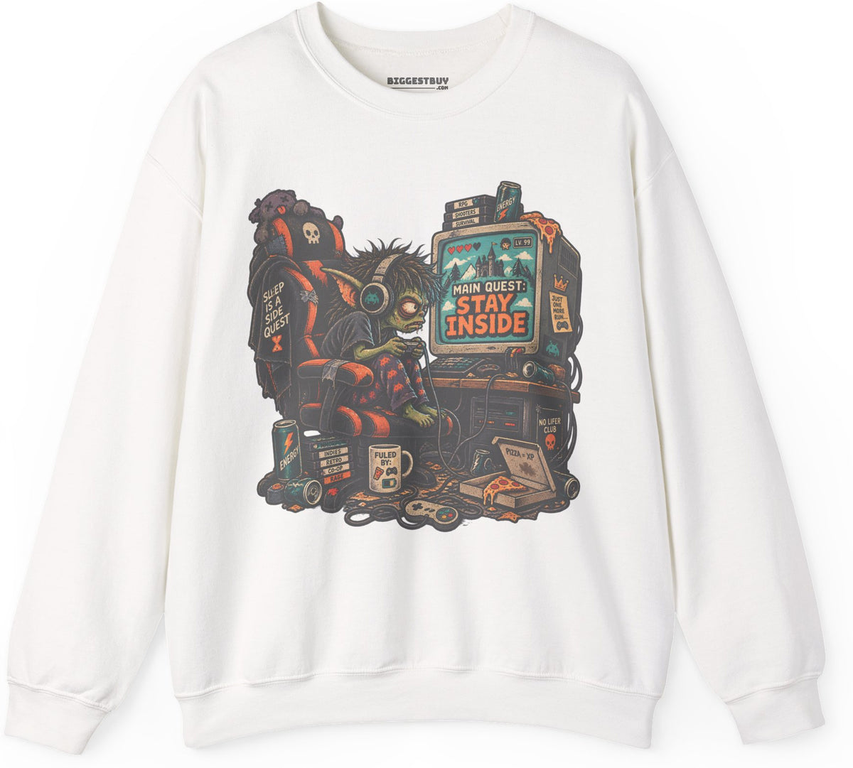 Indoor Quest - Crewneck Sweatshirt in White, front view