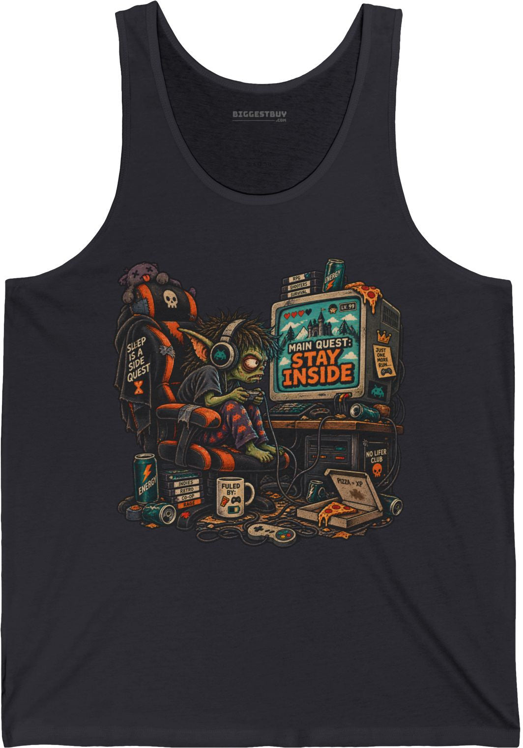 Indoor Quest - Jersey Tank Top in Dark Grey, front view
