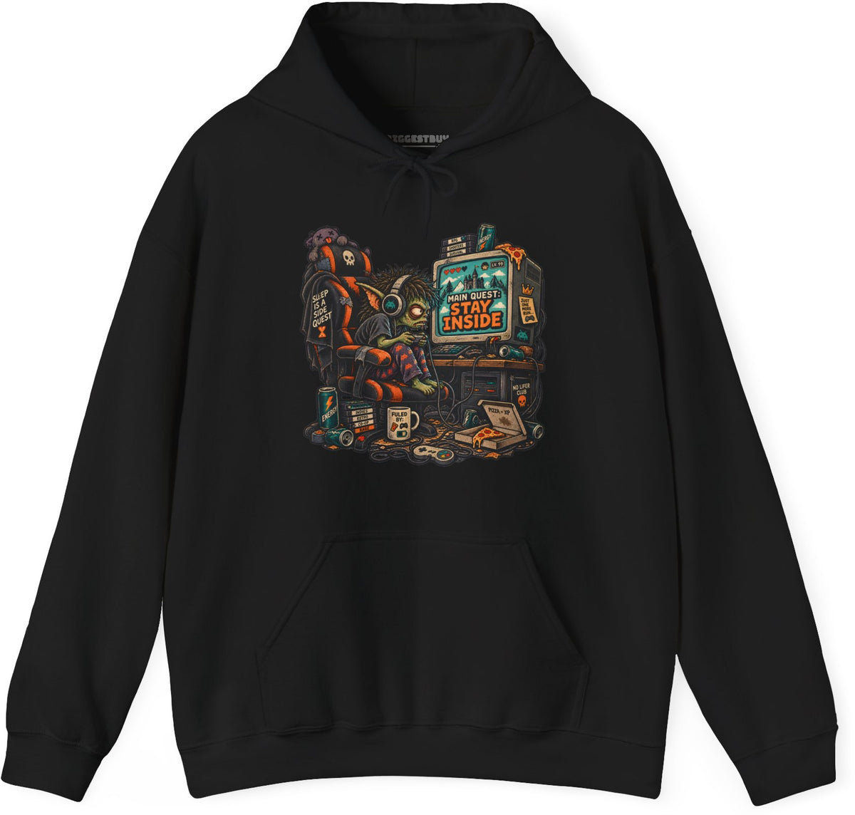 Indoor Quest - Pullover Hoodie in Black, front view