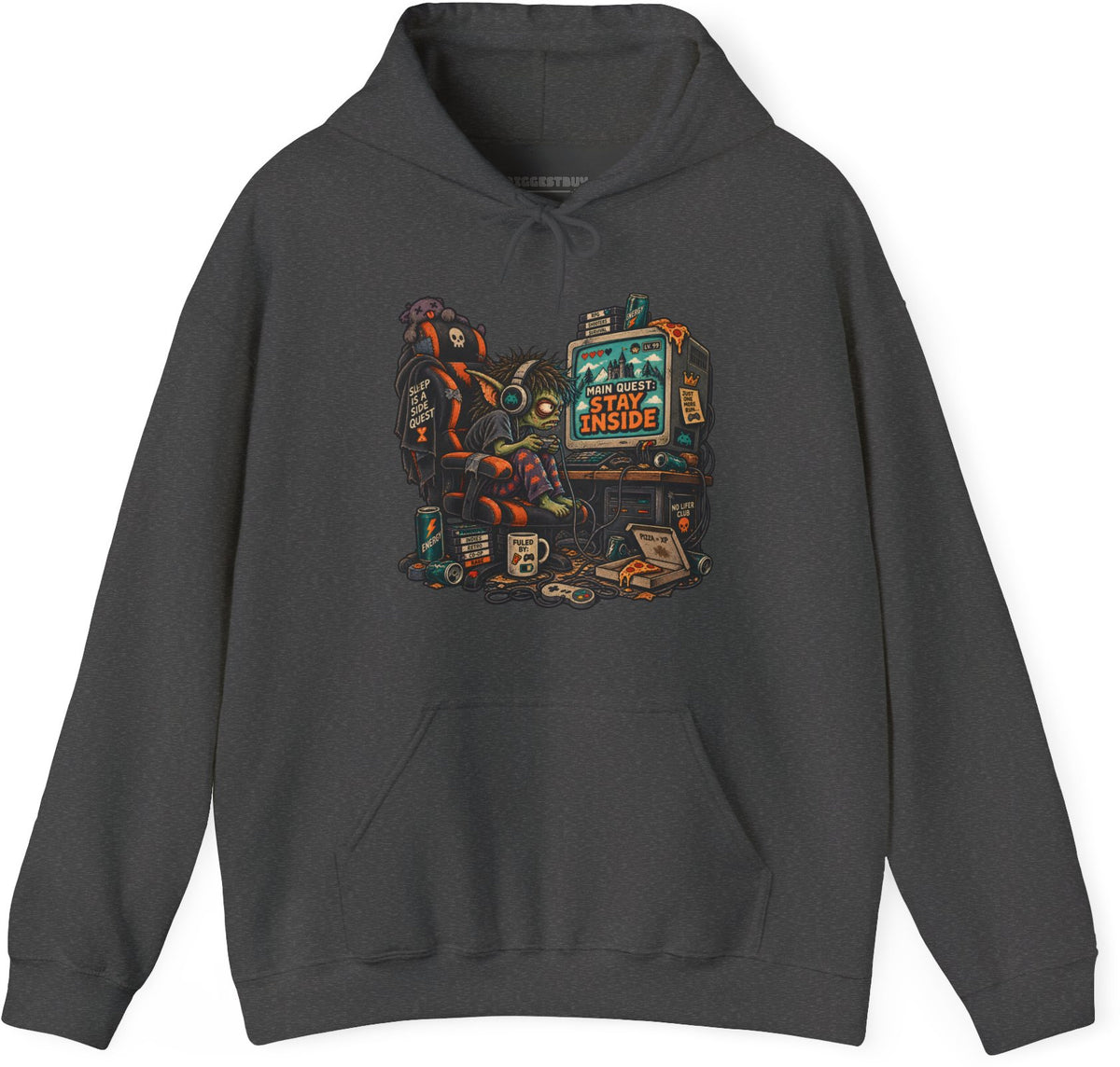 Indoor Quest - Pullover Hoodie in Dark Heather, front view