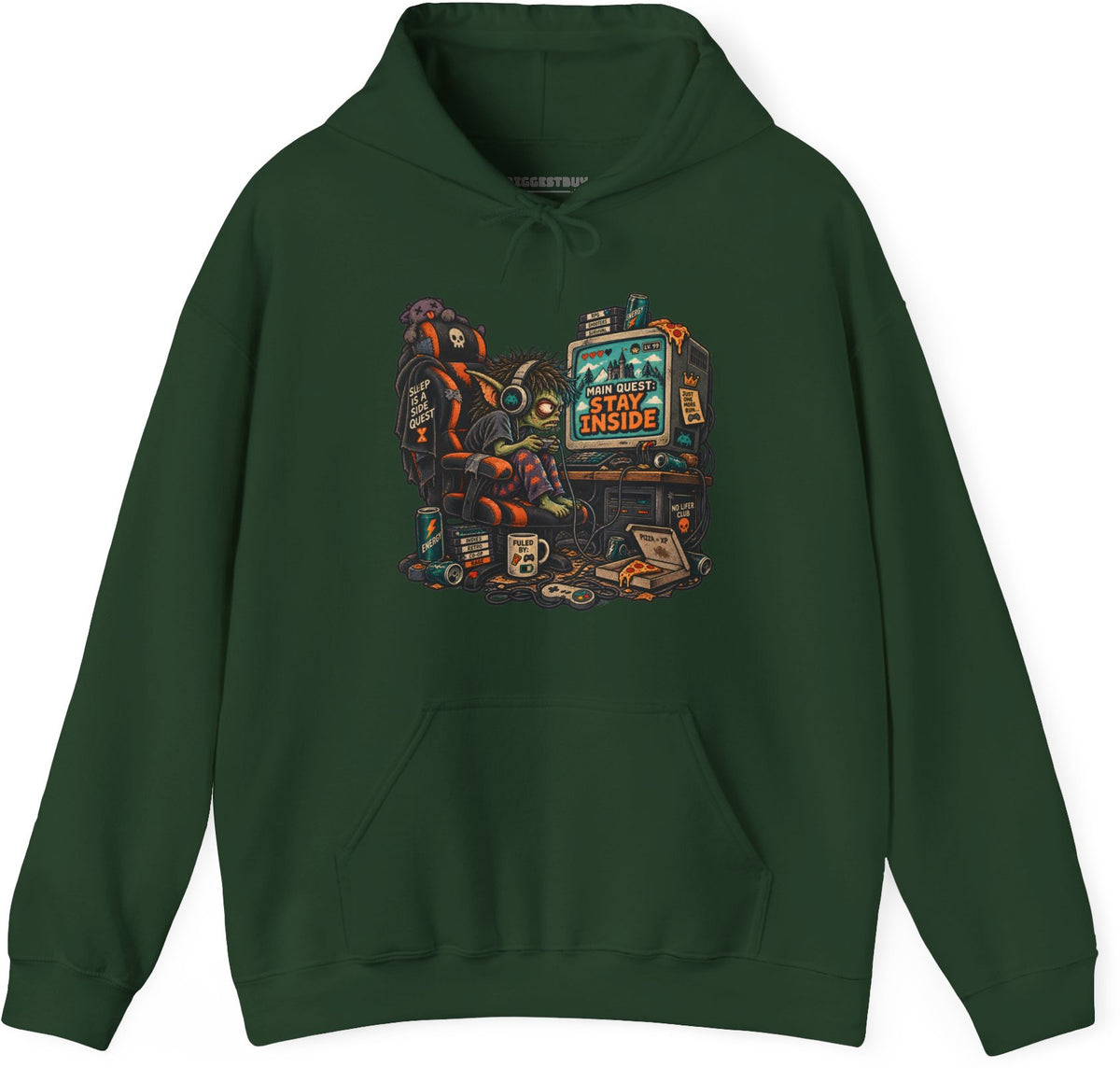 Indoor Quest - Pullover Hoodie in Forest Green, front view