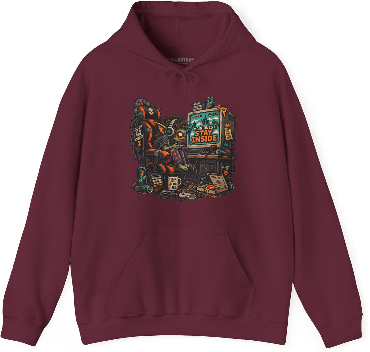 Indoor Quest - Pullover Hoodie in Maroon, front view
