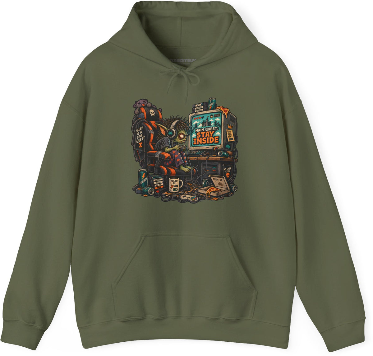 Indoor Quest - Pullover Hoodie in Military Green, front view