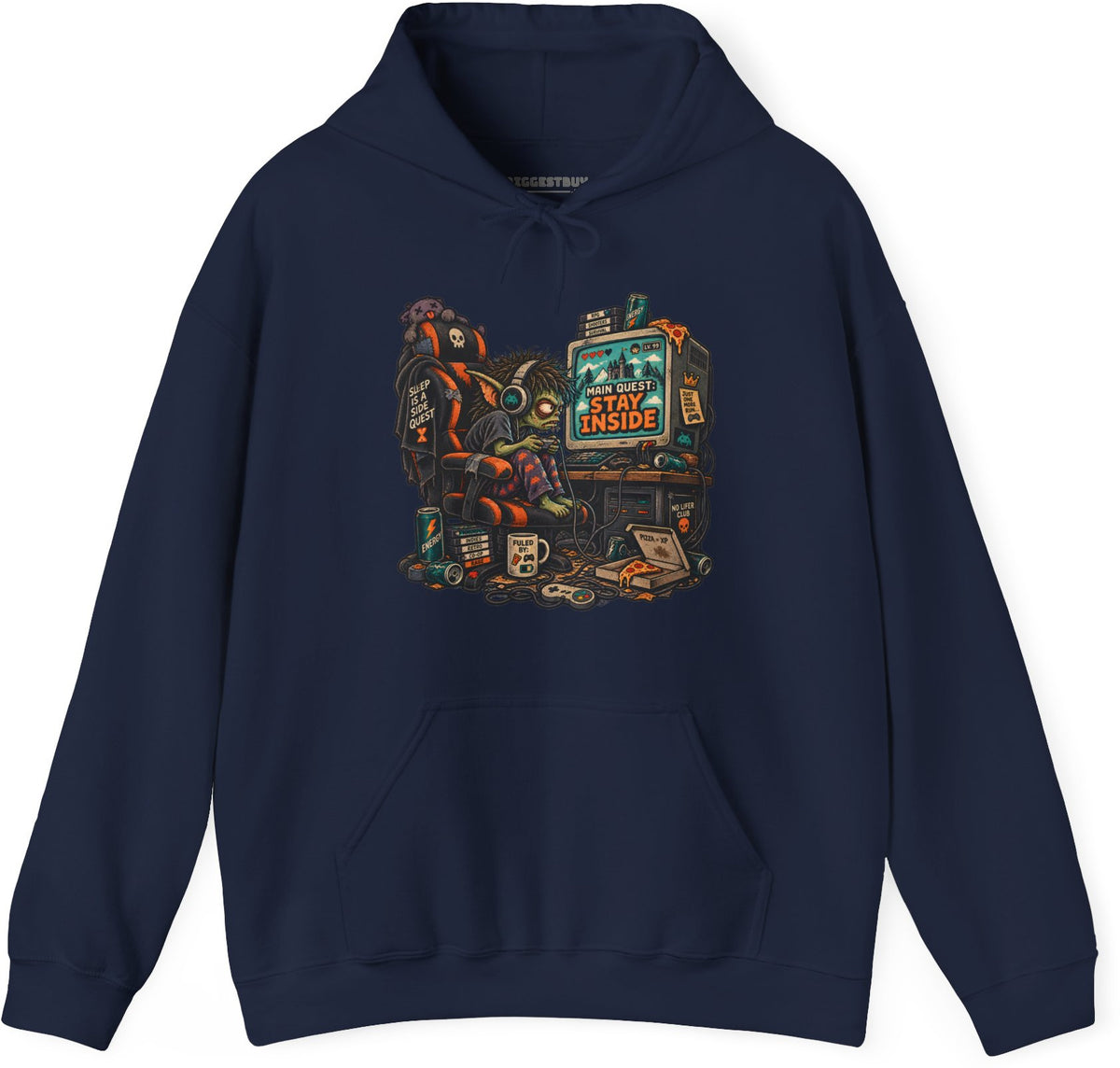 Indoor Quest - Pullover Hoodie in Navy, front view