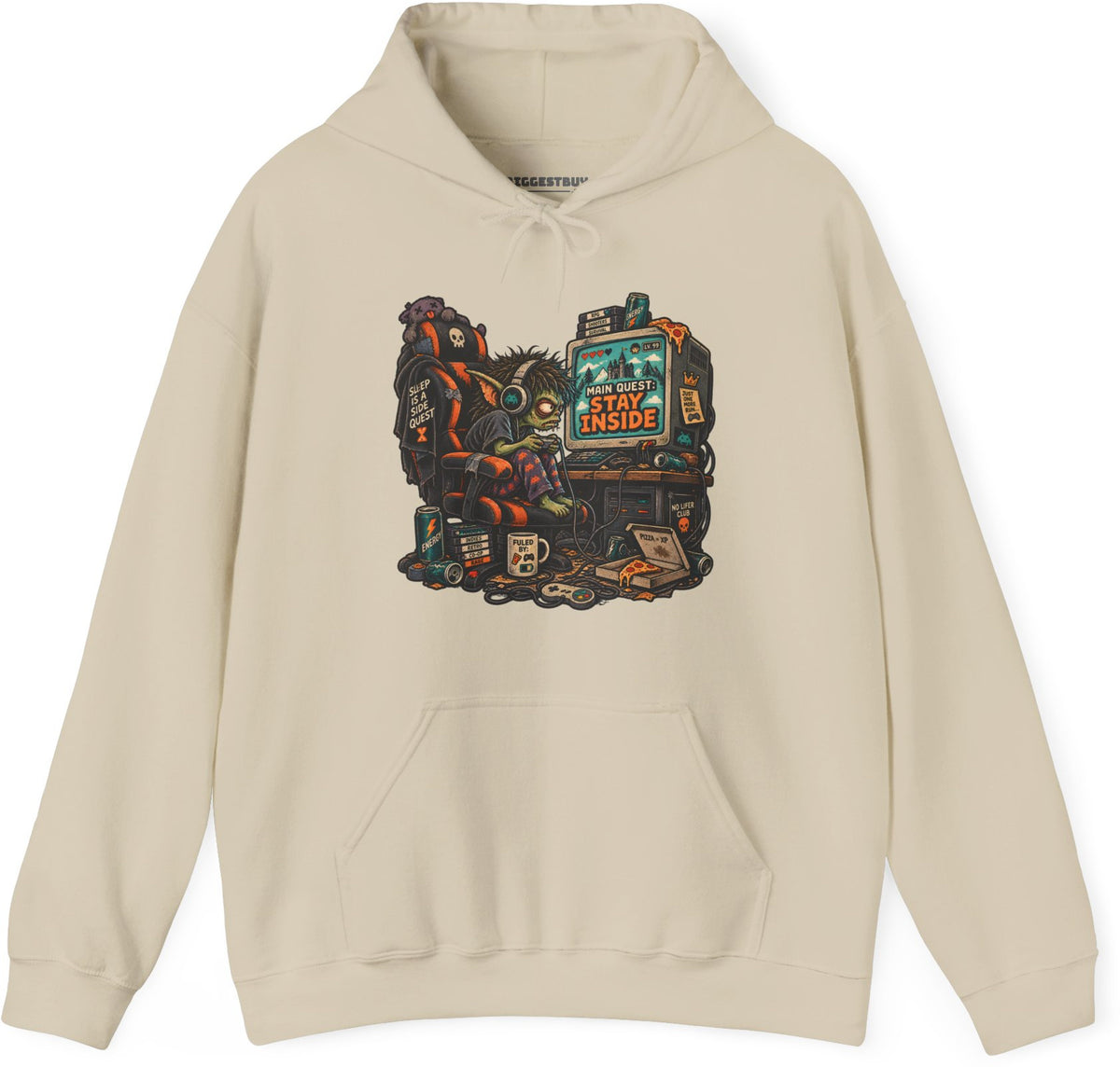 Indoor Quest - Pullover Hoodie in Sand, front view
