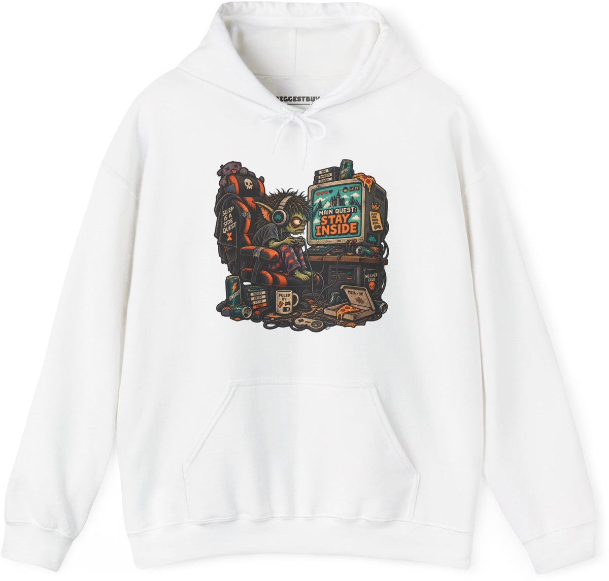 Indoor Quest - Pullover Hoodie in White, front view