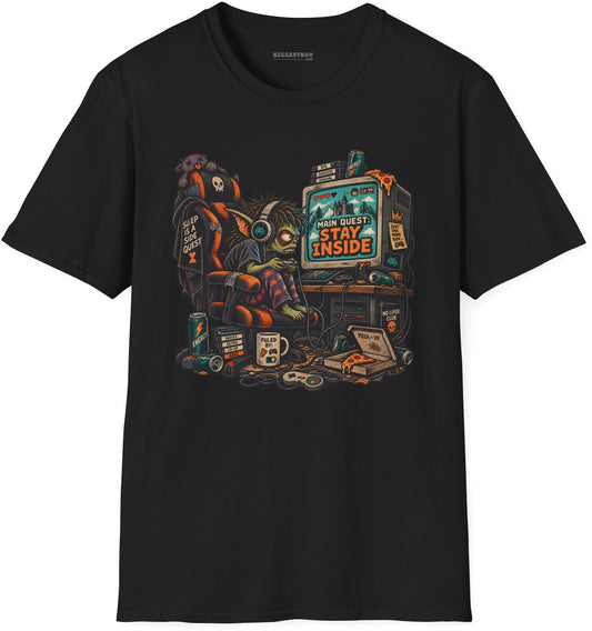 Indoor Quest - Softstyle T-Shirt in Black, front view