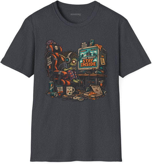 Indoor Quest - Softstyle T-Shirt in Dark Heather Grey, front view