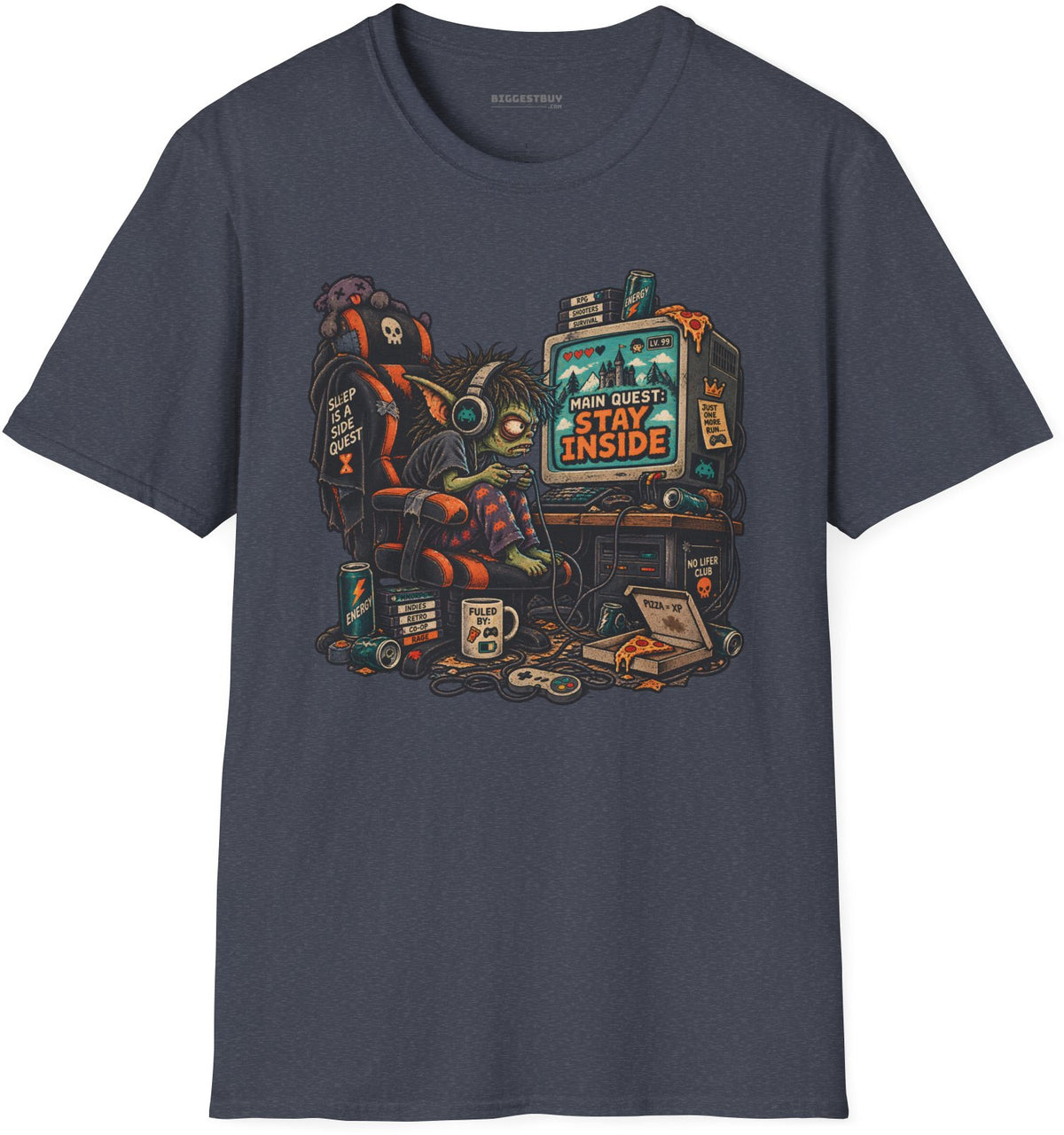 Indoor Quest - Softstyle T-Shirt in Heather Navy, front view