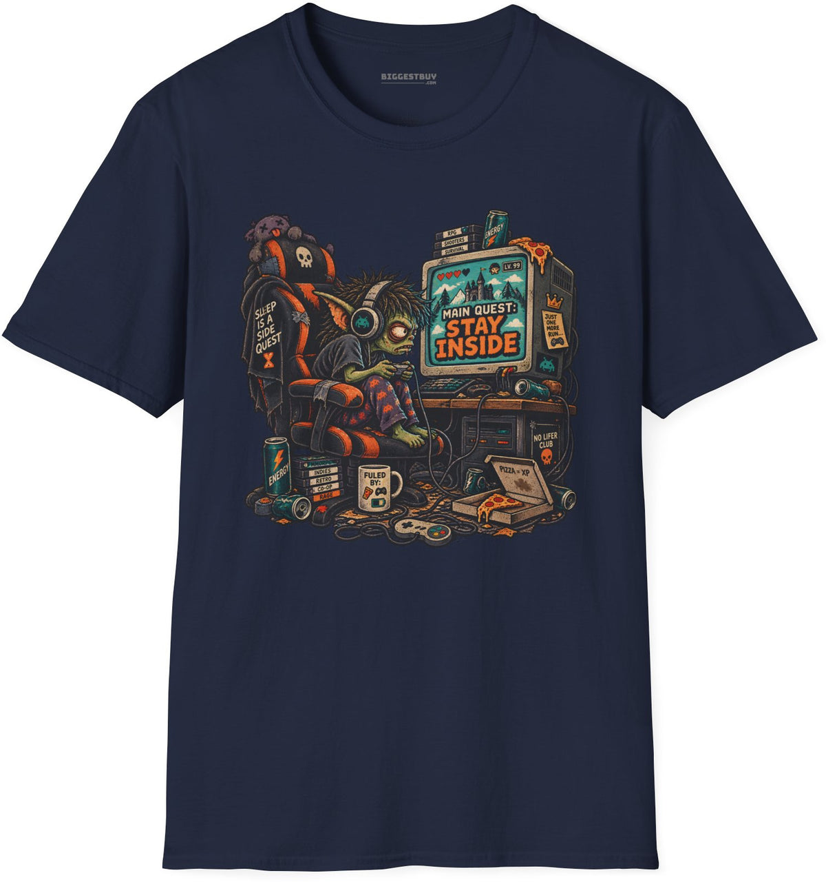 Indoor Quest - Softstyle T-Shirt in Navy, front view