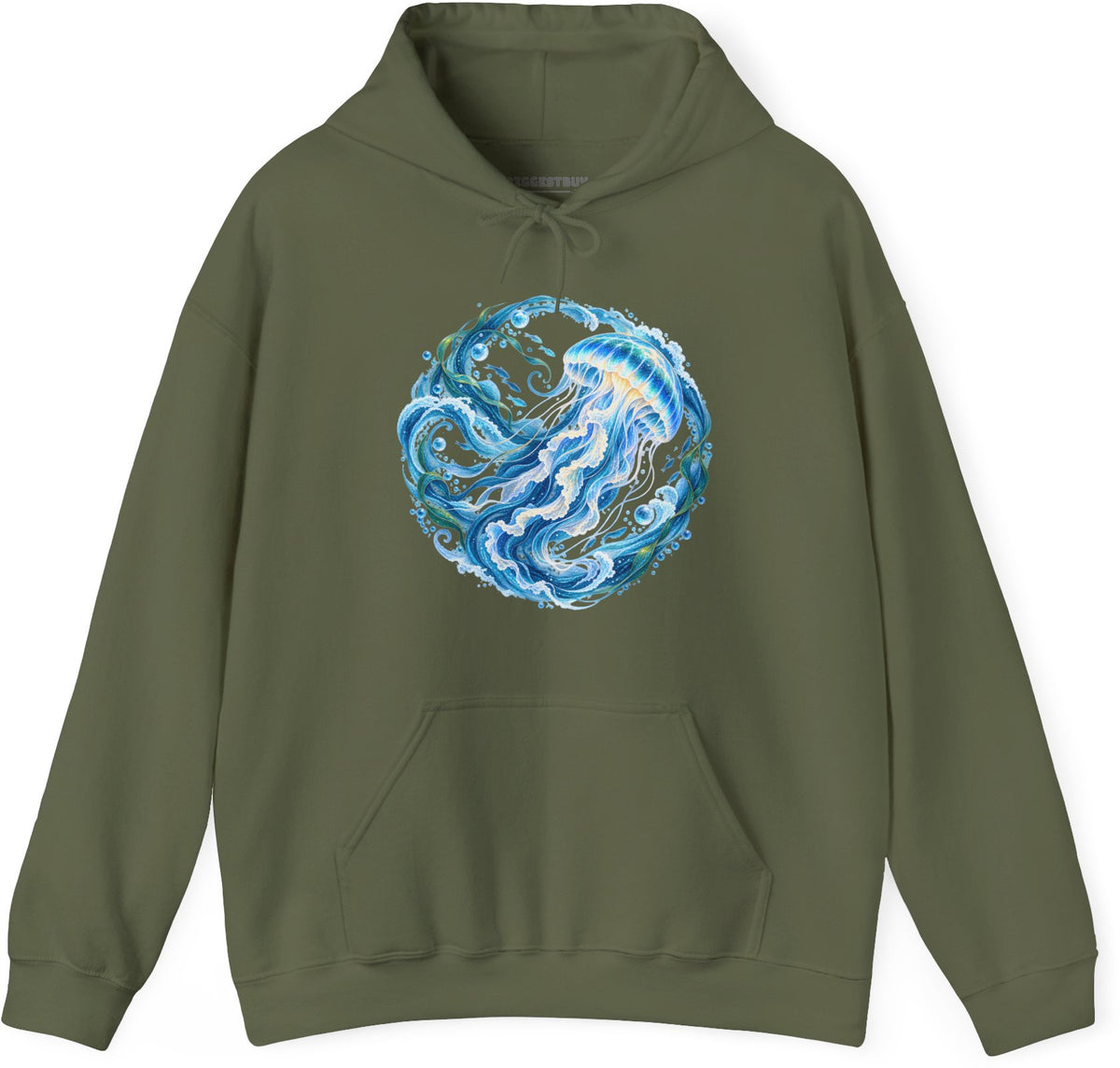 Jellylicious - Pullover Hoodie in Military Green, front view