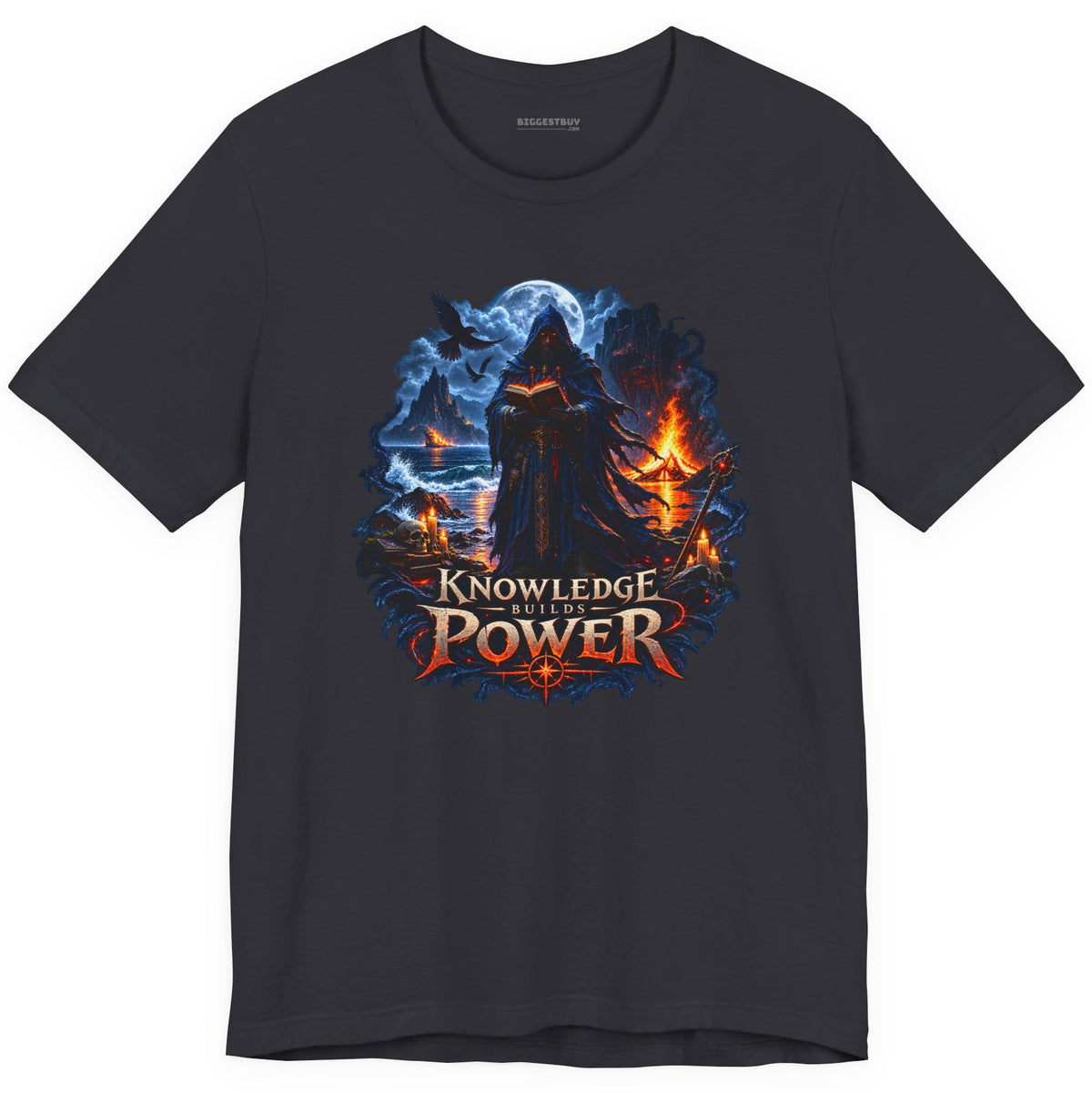 Knowledge Power - Classic Jersey Tee in Dark Grey, front view