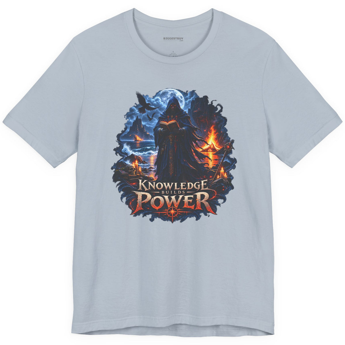Knowledge Power - Classic Jersey Tee in Light Blue, front view