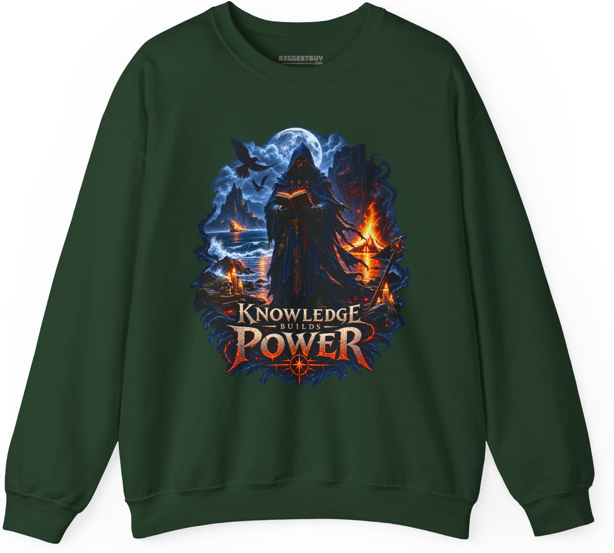 Knowledge Power - Crewneck Sweatshirt in Forest Green, front view