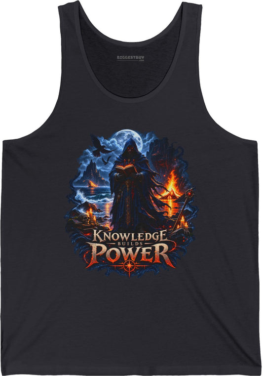 Knowledge Power - Jersey Tank Top in Dark Grey, front view